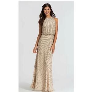 Adrianna Papell Beaded Art Deco Blouson Halter Dress 8